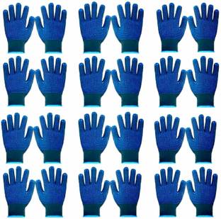 STYLERA 12 PAIR Washable Reusable Blue on Blue Dotted Gloves for Industrial Use Synthetic  Safety Gloves