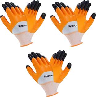 Reforce 3 PAIR Cut Resistant Protection with Rubber Grade Wet and Dry. Glove Nitrile  Safety Gloves