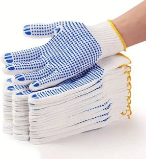 Donizard White On Blue Dotted Hand Gloves Use for Bike Rider, industrial (10 Pair) Rubber  Safety Gloves