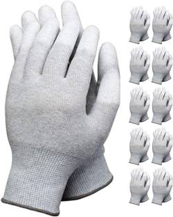 ESD Pack of 5 Pairs Anti Static Gloves Carbon Fiber PU Fingertip Coated Nylon  Safety Gloves