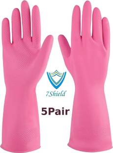 7SHIELD 5 Pair Pink Rubber Safety Hand Gloves For Chemical, Electrical , Gardening Rubber  Safety Gloves