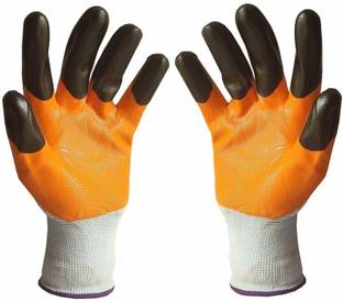 Auto E-Shopping Safety Hand Gloves Industrial Non Slip Gloves Free Size Orange Black 1 Pair Synthetic  Safety Gloves