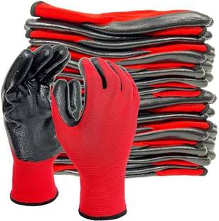 STYLERA Nitrile Coated Firm Grip Industrial Safety Work Cut Resistant Gloves Red 5 Pairs Nylon, Rubber  Safety Gloves