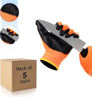 Robustt Anti Cut Safety Gloves (Pack of 5) | Nitrile Coated, Cut Resistant | Nitrile  Safety Gloves