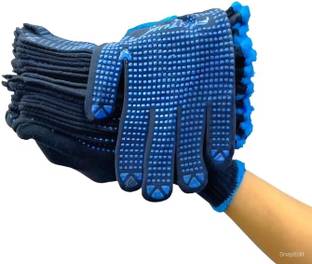 tick mark 1Pair Washable Reusable Blue on Blue Dotted Gloves for Industrial Use Synthetic  Safety Gloves