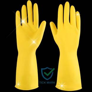 tick mark Yellow 1Pair Rubber Hand Safety Gloves For Chemical,industrial,Dishwashing use Rubber  Safety Gloves