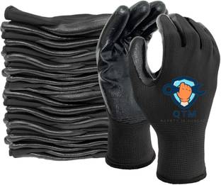 QTM 5 Pair Multipurpose Daily Use Reusable Washable Grip Coating Anti Cut Resistant Nitrile  Safety Gloves