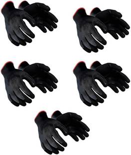 tick mark 5PAIR Durable Black Nylon Rubber-Coated SafetyWorkGloves ForIndustrial,Gardening Nylon  Safety Gloves