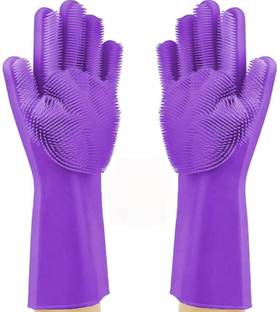 tick mark 1Pair Silicon Hand Gloves For Kitchen Washing Utensils Wet and Dry Glove Rubber  Safety Gloves