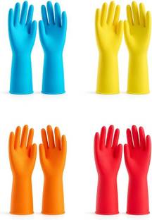 QTM Multipurpose Household Rubber Gloves Combo Pack 4 Pairs Multicolor Reusable Rubber  Safety Gloves