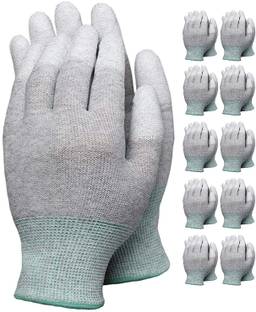ESD Pack of 5 Pairs Anti Static Gloves Carbon Fiber PU Fingertip Coated Nylon  Safety Gloves