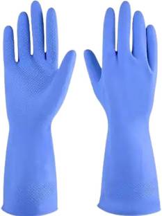 tick mark Blue Reusable House Hold Safety Gloves For Grading,Cleaning, Rubber  Safety Gloves