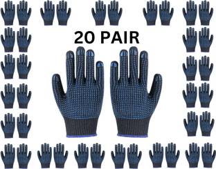 STYLERA 20 Pair Washable Reusable Blue on Blue Dotted Gloves for Industrial Use Synthetic  Safety Gloves