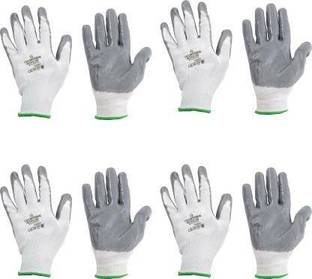 STYLERA Superior quality (4 pair) anti cut safety hand gloves pvc coated gray white Nylon  Safety Gloves
