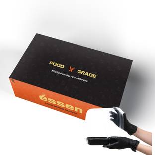 éssen Nitrile Black Gloves | Medical | Food Grade | Saloon | Restaurant | Nitrile Examination Gloves