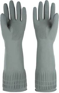 NARV Long Elbow Length Grey Working Painting Gardening Pet Care Reusable Household G5 Rubber  Safety Gloves