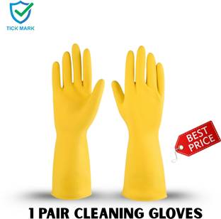 tick mark Yellow 1Pair Rubber Hand Safety Gloves For Chemical,industrial,Multipurpose use Rubber  Safety Gloves