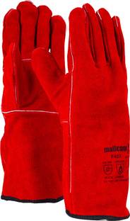 Mallcom F437 Dyed Red Split Welder Safety Gloves (Pack of 4) Leather  Safety Gloves
