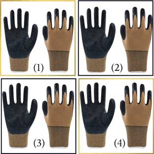 7SHIELD 4 PAIR Cut Resistant And Cut-Proof with Rubber Grade Wet & Dry Nylon, Latex, Polyester, Nitrile  Safety Gloves