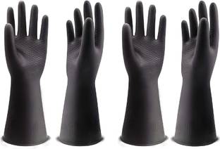 RBGIIT Chemical Resistant Gloves,Waterproof Work Heavy Duty Industrial Latex Gloves,12.6",Black Size Large Rubber  Safety Gloves