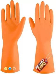 tick mark 1 Pair Orange Rubber Hand Safety Gloves For Chemical, Electrical ,Gardening Rubber  Safety Gloves