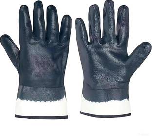 QTM 3 Pair Canvas Cuff Coated Safe Wide Cuffs for Petrochemical Transport Workers' Polyester  Safety Gloves