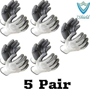 7SHIELD 5 PAIR Cut Resistant Hand Safety Gloves Cut-Proof Protection with Rubber Grade Nylon  Safety Gloves