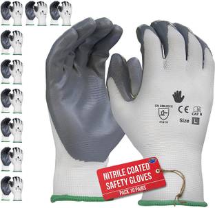 F8WARES Reusable Nitrile Coated Safety Gloves Industrial,Gardening,Working Hand Gloves Nitrile, Rubber  Safety Gloves