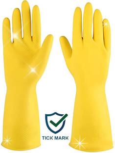 tick mark Yellow 1Pair Rubber Hand Safety Gloves For Chemical,industrial,Multipurpose use Rubber  Safety Gloves