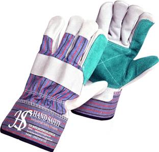 Hand safety Premium Gray suede Leather Gloves With Reinforcement Striped Cotton Canvas Back And Rubberized safety cuff IDEAL use for Welding , Construction, Animal Handling, Gardening, BBQ, ( Heat resistant) WD-102 Leather  Safety Gloves