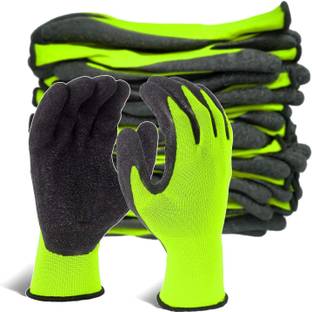 STYLERA 4 PAIR Crinkle Latex Rubber Hand Coated Safety Work Gloves Polyester, Latex  Safety Gloves