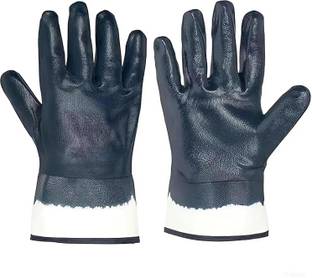 QTM 2 Pair Canvas Cuff Coated Safe Wide Cuffs for Petrochemical Transport Workers' Polyester  Safety Gloves