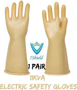 7SHIELD ndustrial Gloves 11 KV Electric Hand Gloves Shock Proof Safety Gloves Pack of 1 Latex  Safety Gloves