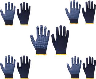 STYLERA 5 Pair Washable Reusable Blue on Blue Dotted Glove for Industrial Use Rubber, Synthetic  Safety Gloves