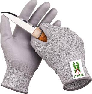 STYLERA 1Pair Anti Cut Resistant Level5 Protection Kitchen Gloves for Cutting Hand Glove Synthetic, Polyester  Safety Gloves