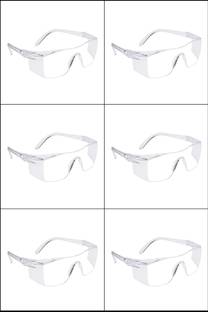 GrahLogy Unisex Plastic White Transparent Goggles/Sunglass (Pack Of 6) for Bike Riding, Blowtorch, Laboratory, Power Tool, Welding, Wood-working  Safety Goggle