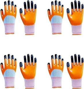 SAMBHAW Orange Black Tiger Print Latex Nitrile Palm Coated Safety Hand Gloves 4 Pair Wood-working, Blowtorch, Laboratory, Power Tool  Safety Goggle