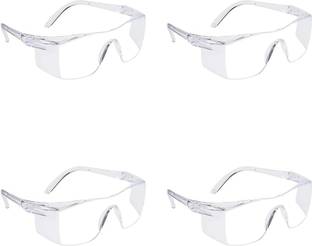 GrahLogy 4 Pcs Unisex Plastic White Transparent Goggles/Sunglass for Bike Riding, Excellent Visibility, UV Protected Power Tool, Blowtorch, Laboratory, Wood-working, Welding  Safety Goggle