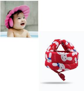 MARQUEONN Baby red Safety Helmat with Shower cap Baby Infant Toddler Head Safety Helmet, Sweat Absorbant Fabric, Soft Cushioning Safety Cap