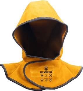 HANMECH Leather Hood with Head Neck Shoulder Protection, for Heavy Duty Welding Leather Heavy Duty Welding, Split Leather Soft with Velcro Adjustable Safety Cap