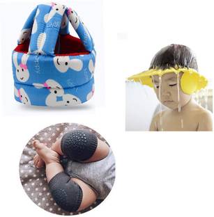 MARQUEONN ® Baby light blue Safety Helmat with Shower cap or knee pad Baby Head Protector Adjustable Size Baby Learn to Walk Or Run Soft Safety Helmet Safety Cap