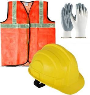 Daz Cam Safety Hard Head Yellow Helmet &Reflective Safety Orange Jacket with Glove Dependable (Helmet Size - Regular) Construction Helmet