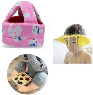 MARQUEONN Baby Pink Safety Helmat , Shower cap or Random Color Knee Pad Super Comfy Breathable Sweat absorbant Inner Fabric Baby for 360' Baby Safety Cap