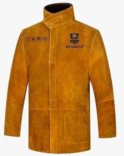HANMECH Leather Welding Work Jacket Flame-Resistant Heavy Duty Split Cowhide Leather Safety Jacket