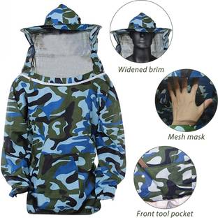HANNEA Camouflage Beekeeping Suit with Detachable Veil Hat Elastic Cuff Hem Closure Safety Jacket