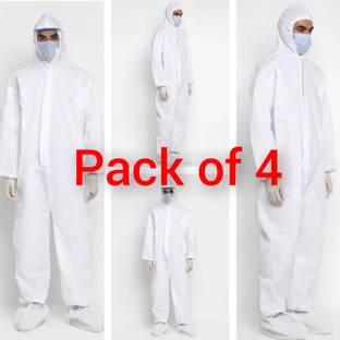 GLAMY COUTURE 80GSM NON WOVEN COVERALL ATTACH HOOD & SHOE COVER (PACK OF 4) FREE SIZE WHITE Safety Jacket