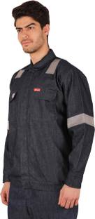 Club Twenty One Men's Denim Safety Jacket with Reflective Stripes and Button Closure Safety Jacket