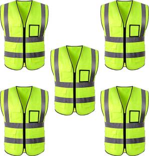 LAXMI High Visibility Reflective Safety Zipper Jacket with Pockets ( PACK OF 5) Safety Jacket