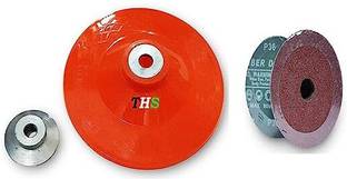 THS Grinder Sanding Pad With 25pcs Sand Paper & Dish Plastic Backing Pad With Grinder Nut and 15 Nos Fibre Sanding Disc M10, 125mm 5 inch Disc Sander