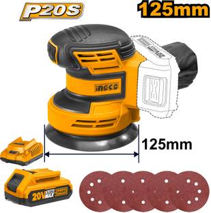 INGCO 20V Lithium-ion Random Orbit Sander, with 2.0Ah Battery and Charger, 125 mm/ 4.92 inch Random Orbital Sander